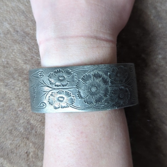 Salisbury October Floral Stamped Pewter Cuff - Picture 1 of 7